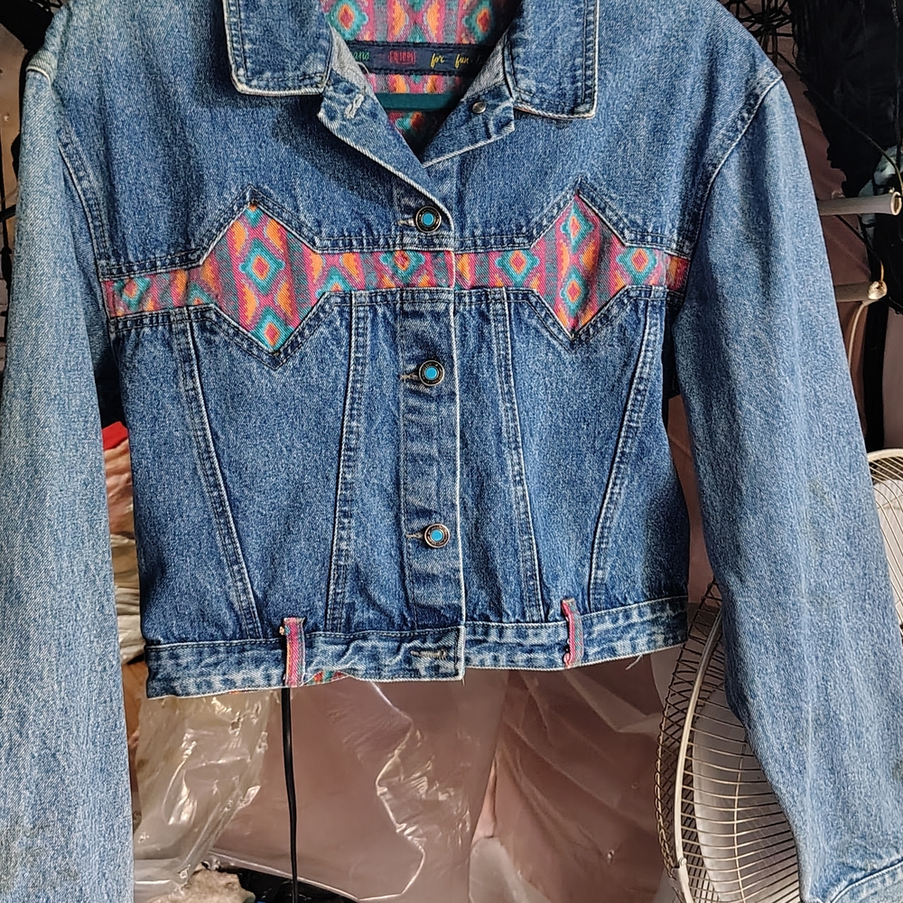 Denim Jacket with Colorful Pattern - image 2